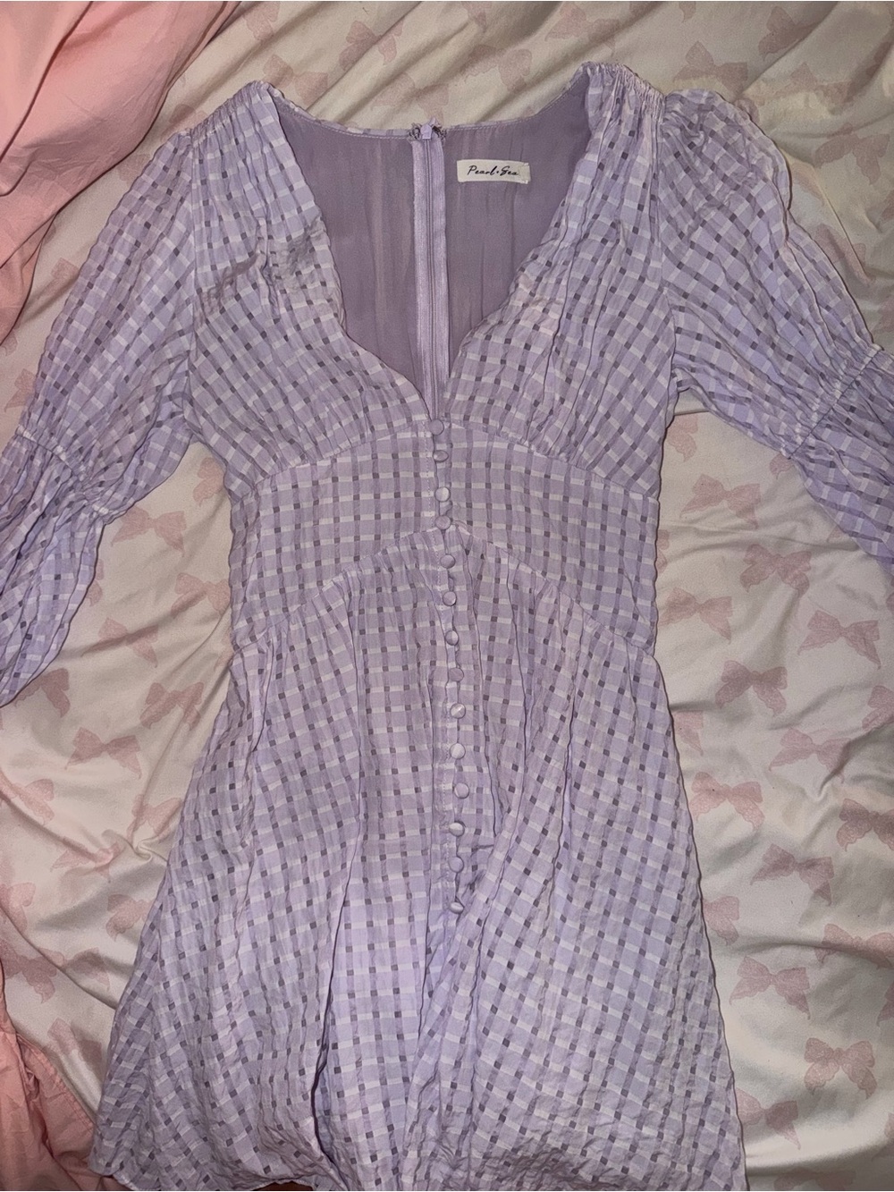 Pastel Lavender Gingham Button-Front Dress